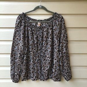 😊 XL White Stag Boho Paisley Print Button Up Top